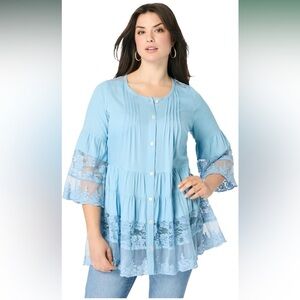 Roaman's Sky Blue Lace illusion blouse size 12W